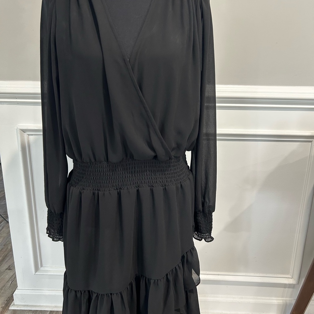 Michael Kors Black Wrap Tiered Cocktail Dress
